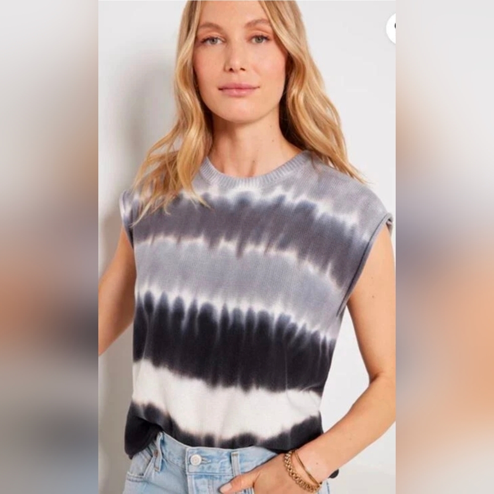 EVEREVE James Sleeveless Sweater Tie-Dye Black Gray Rolled Hems Sz XL